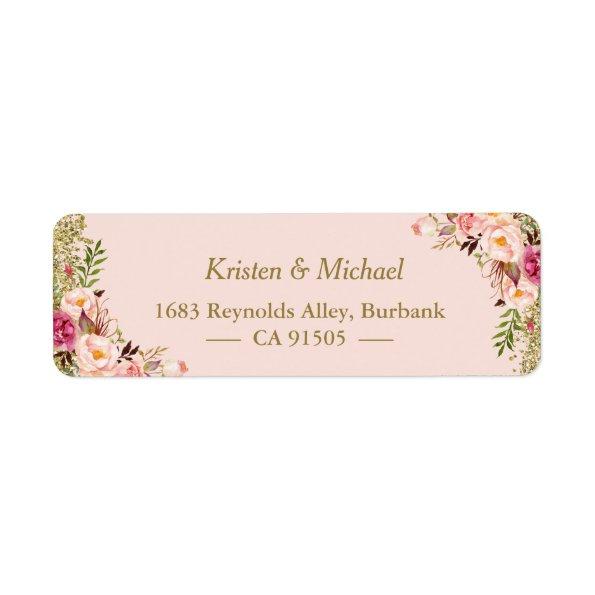 Modern Blush Pink Gold Glitter Floral Label
