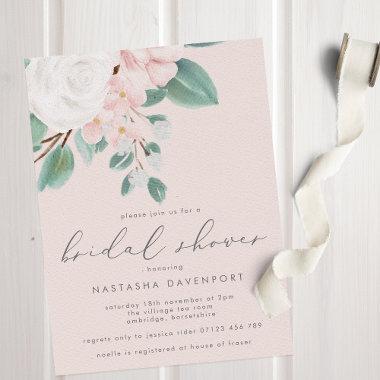 Modern Blush Pink Rose Calligraphy Bridal Shower Invitations