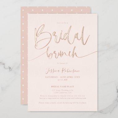 Modern blush pink script trendy bridal brunch rose foil Invitations