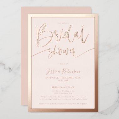 Modern blush pink script trendy bridal shower rose foil Invitations