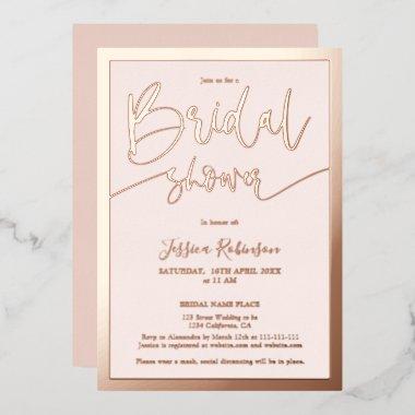 Modern blush pink script trendy  rose foil