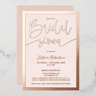 Modern blush pink script trendy bridal shower rose foil Invitations