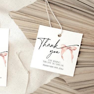 Modern blush pink Thank You Bridal Shower bow Favor Tags