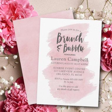 Modern Blush Pink Watercolor Brunch and Bubbly Invitations