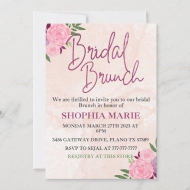 Modern Blush Pink Watercolor Floral Bridal Brunch Save The Date