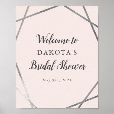 Modern Blush Silver Bridal Shower Welcome Poster