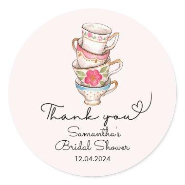 Modern Blush Tea Party Bridal Shower Thank You Classic Round Sticker