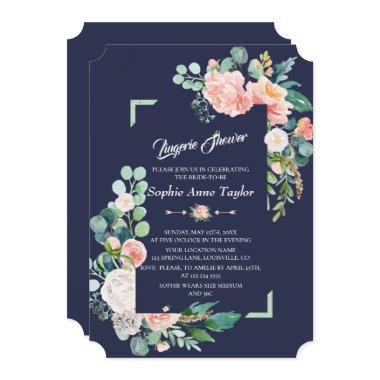 Modern Blush White Floral Frame Lingerie Shower