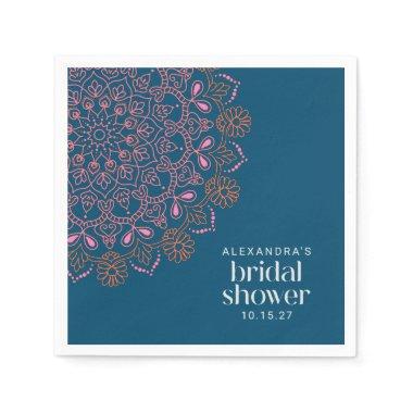 Modern Bohemian Blue Mandala Bridal Shower Custom Napkins