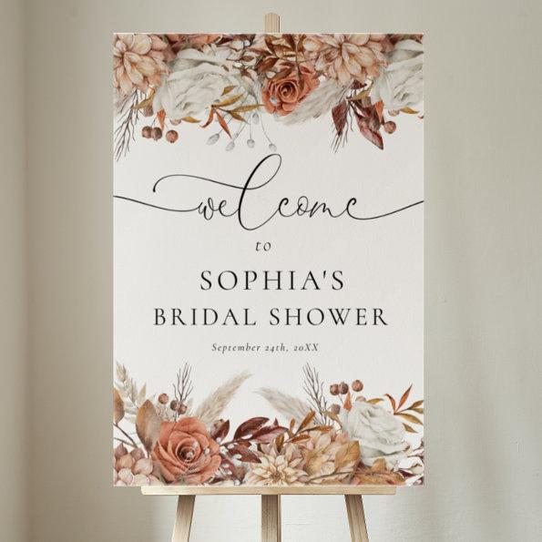 Modern Boho Autumn Floral Bridal Shower Welcome Foam Board