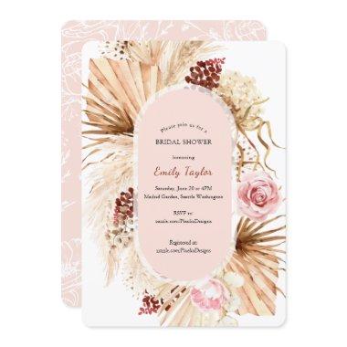 Modern Boho Blush Pink Pampas Grass Floral Bridal
