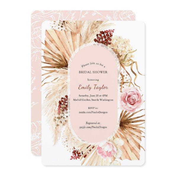 Modern Boho Blush Pink Pampas Grass Floral Bridal