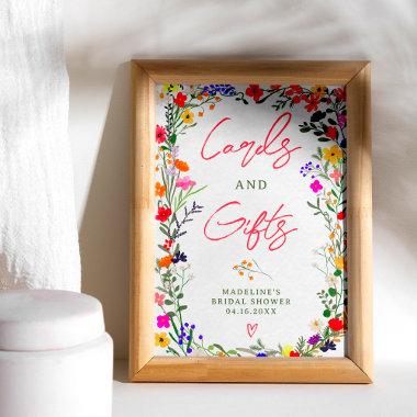 Modern boho bright wild flowers bridal sign