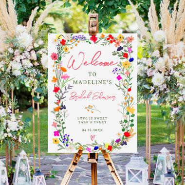 Modern boho bright wild flowers bridal welcome foam board