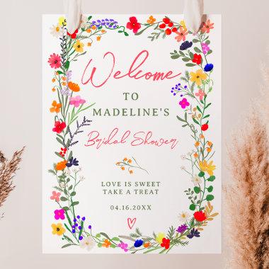 Modern boho bright wild flowers bridal welcome poster
