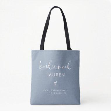 Modern Boho Calligraphy Dusty Blue Bridesmaid Tote Bag