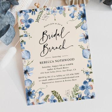 Modern Boho Dusty Blue Floral Bridal Brunch Shower Invitations