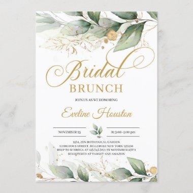 Modern boho eucalyptus gold leaves bridal brunch Invitations