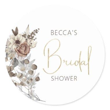 Modern Boho Floral Bridal Shower Classic Round Sticker