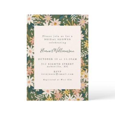 Modern Boho Floral Peach and Green Bridal Shower Invitations