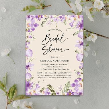 Modern Boho Lavender Wildflowers Bridal Shower Invitations