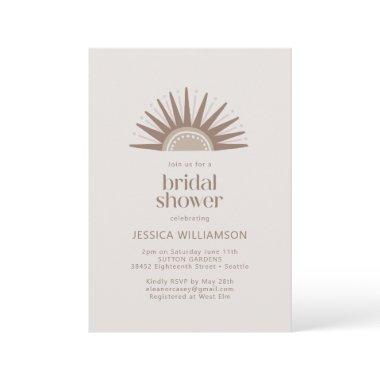 Modern Boho Nature Sun Motif Taupe Bridal Shower Invitations