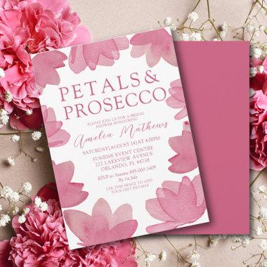 Modern Boho Pink Watercolor Petals & Prosecco Invitations