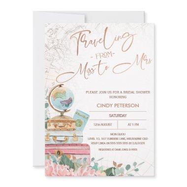 Modern Boho Traveling Miss to Mrs Bridal Shower Invitations