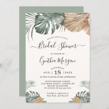 Modern Boho Tropical Monstera Leaf Bridal Shower Invitations