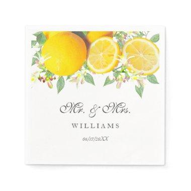 Modern Boho Watercolor Lemon Summer Wedding Napkins