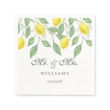 Modern Boho Watercolor Lemon Summer Wedding Paper Napkins