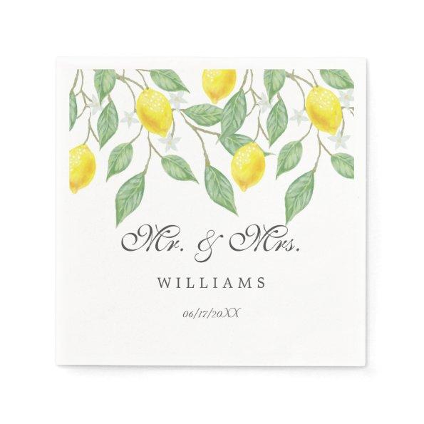 Modern Boho Watercolor Lemon Summer Wedding Paper Napkins