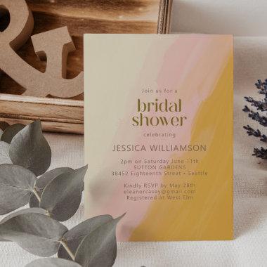 Modern Boho Watercolor Pink Yellow Bridal Shower Invitations