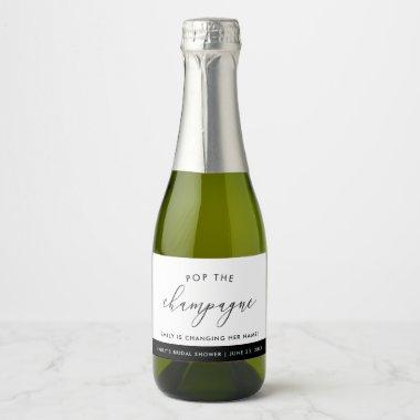 Modern Boho White Personalized Bridal Shower Sparkling Wine Label