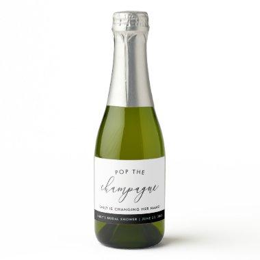 Modern Boho White Personalized Bridal Shower Sparkling Wine Label