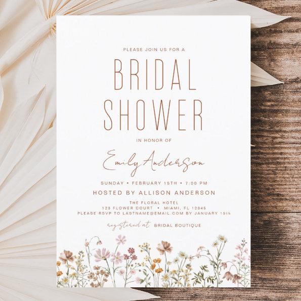 Modern Boho Wildflower Bridal Shower Elegant Invitations