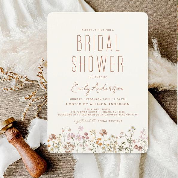 Modern Boho Wildflower Bridal Shower Elegant Invitations