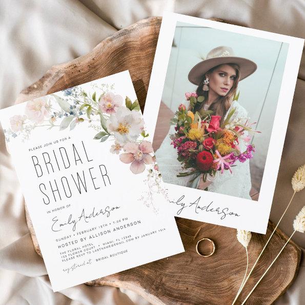 Modern Boho Wildflower Bridal Shower Photo Invitat Invitations