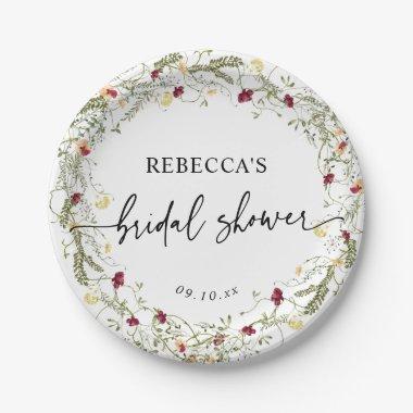 Modern Boho Wildflowers Bridal Shower Paper Plate