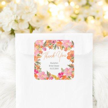 Modern bold flowers thank you  square sticker