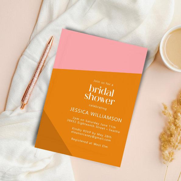 Modern Bold Geometric Pink Orange Bridal Shower Invitations