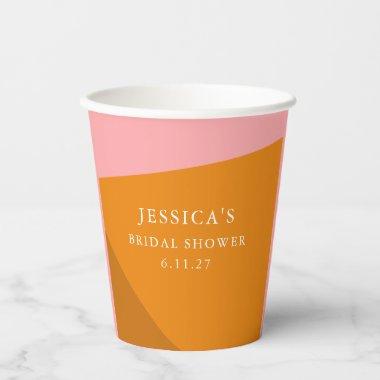 Modern Bold Geometric Pink Orange Bridal Shower Paper Cups