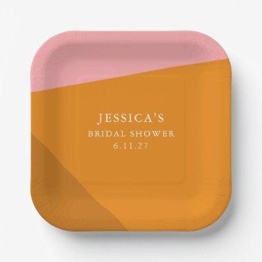 Modern Bold Geometric Pink Orange Bridal Shower Paper Plates
