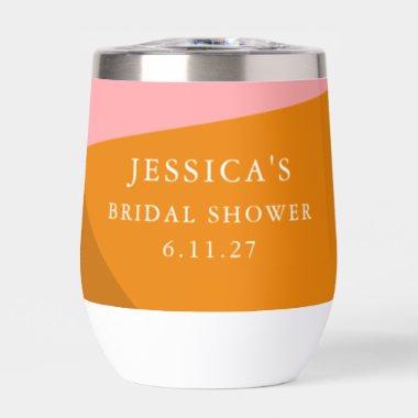 Modern Bold Geometric Pink Orange Bridal Shower Thermal Wine Tumbler