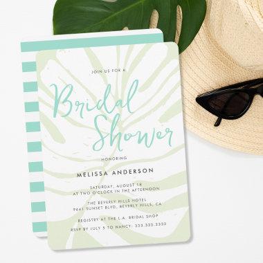 Modern Bold Mint Green Tropical Palm Bridal Shower Invitations
