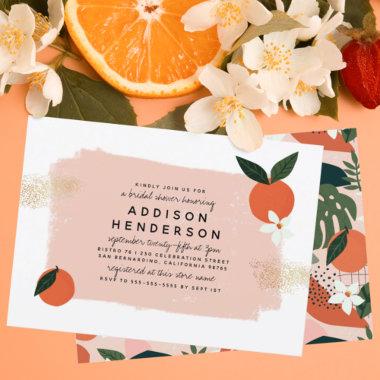 Modern Bold Orange & Blossom Pink Bridal shower Invitations