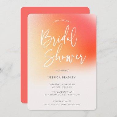 Modern Bold Orange Pink Gradient Bridal Shower Invitations