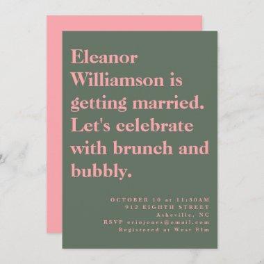 Modern Bold Pink Green Typography Bridal Brunch Invitations
