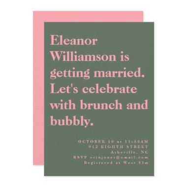 Modern Bold Pink Green Typography Bridal Brunch Invitations