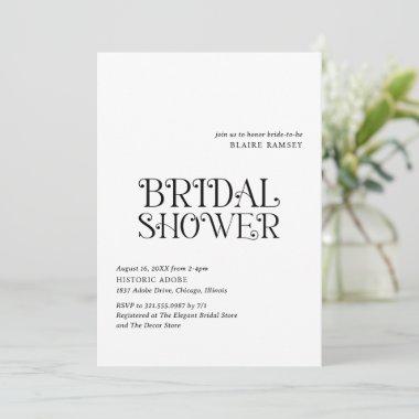 Modern Bold Typography Elegant Bridal Shower Invitations